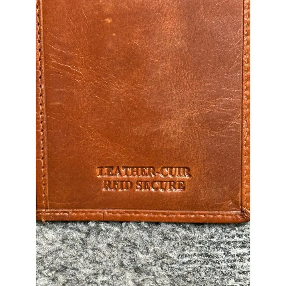 Mancini RFID Casablanca leather trifold wallet cognac brown horse logo clutch